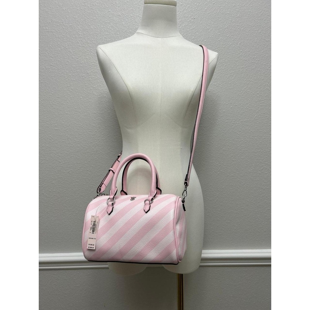 NWT Victoria's Secret Pink White Iconic Stripes Crossbody Duffle Satchel Bag